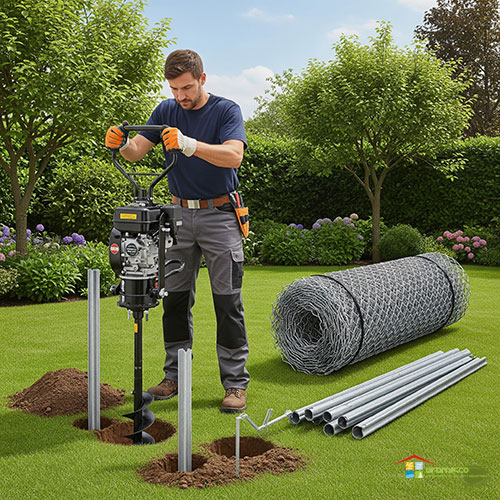 مراحل گام‌به‌گام نصب فنس توری حصاری - حفر چاله ها برای پایه ها