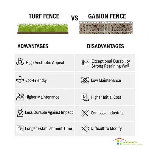 مزایا و معایب فنس چمنی و فنس گابیون